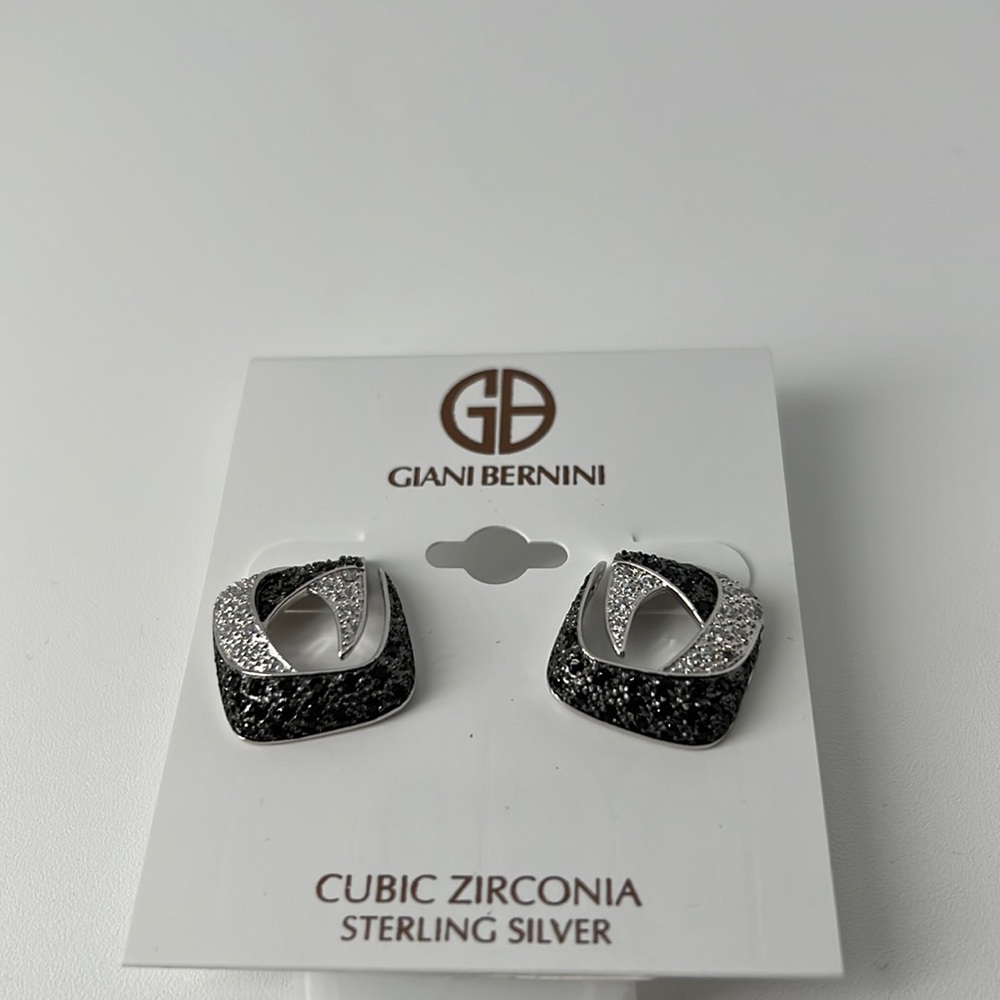 New Giana Berni Sterling Silver CZ Black Paved Earrings